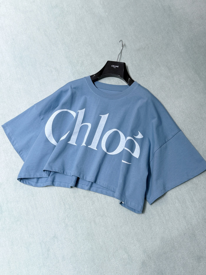Chloé Cropped boxy logo T-shirt in cotton jersey Blue #377731