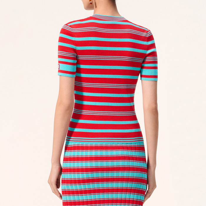 CHANEL Top and Skirt Cotton Red Turquoise #383620