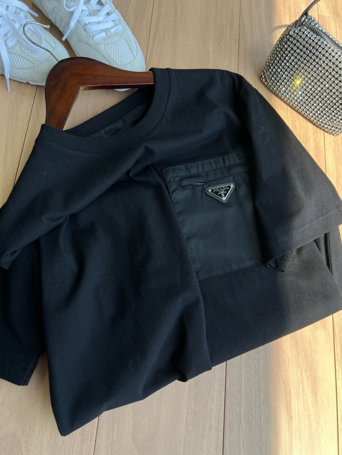 PRADA Black Re-nylon And Jersey T-shirt #383688