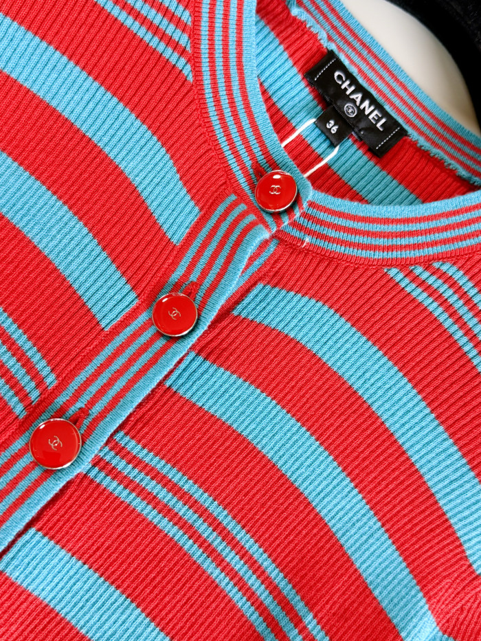 CHANEL Top and Skirt Cotton Red Turquoise #383620