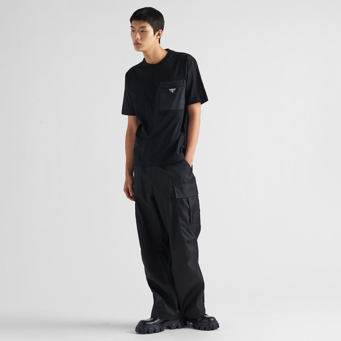 PRADA Black Re-nylon And Jersey T-shirt #383688