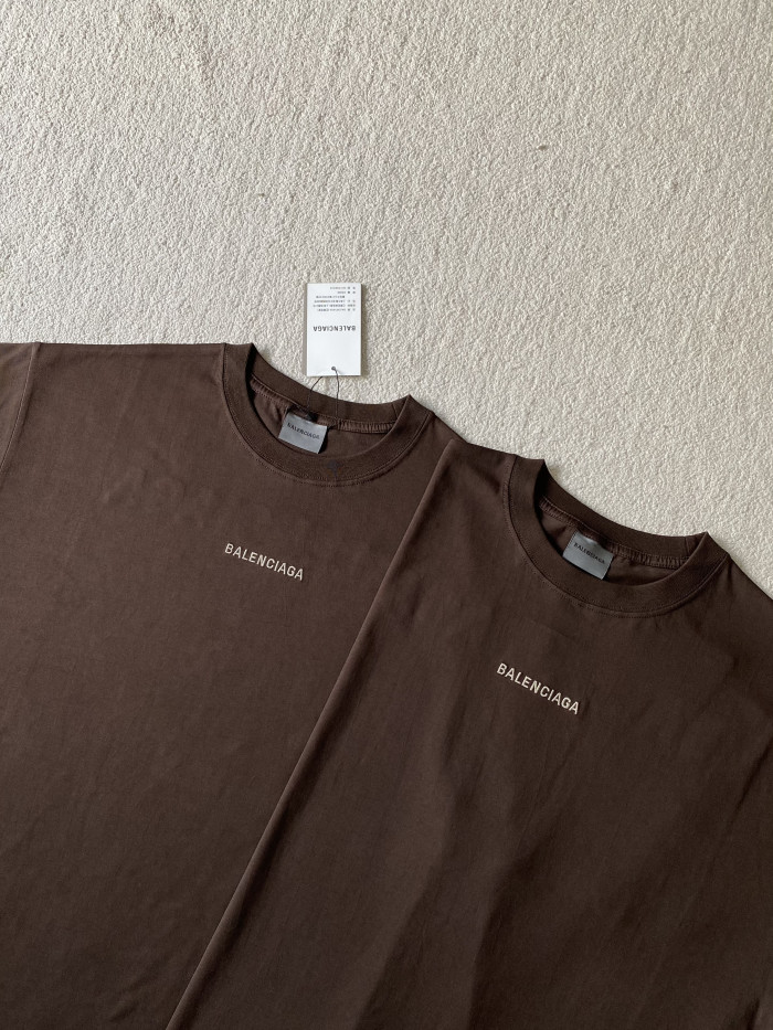 Balenciaga Brown Classic Letters Round Neck Short Sleeve T-shirt #383616