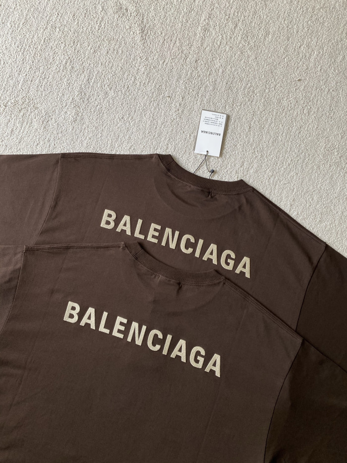 Balenciaga Brown Classic Letters Round Neck Short Sleeve T-shirt #383616