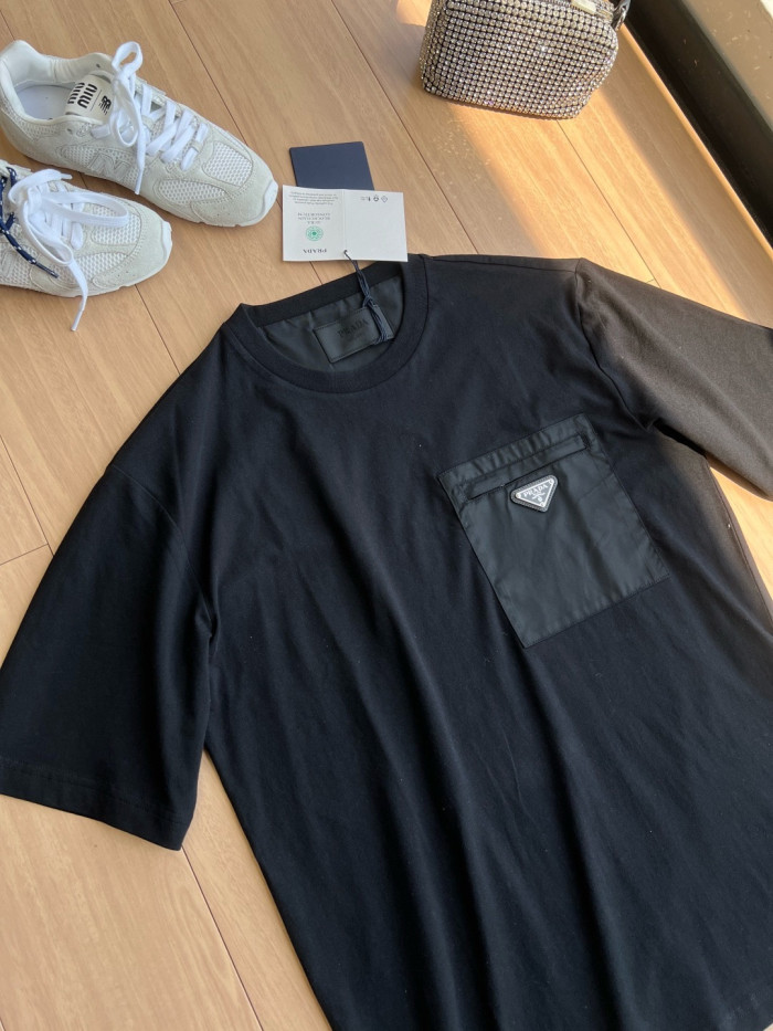 PRADA Black Re-nylon And Jersey T-shirt #383688
