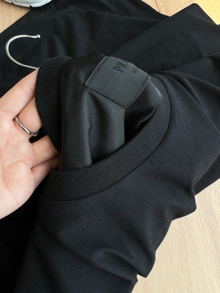 PRADA Black Re-nylon And Jersey T-shirt #383688