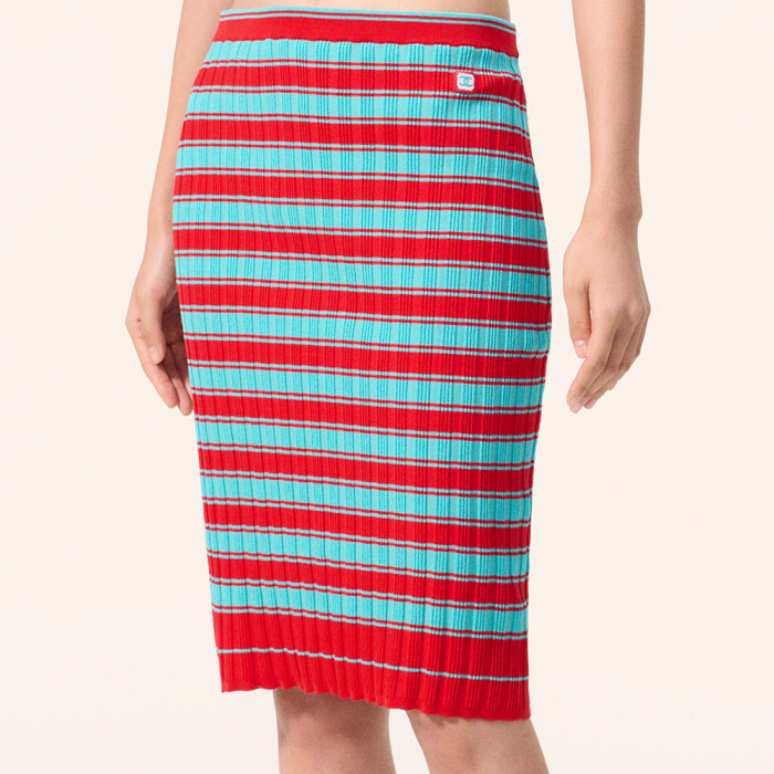 CHANEL Top and Skirt Cotton Red Turquoise #383620