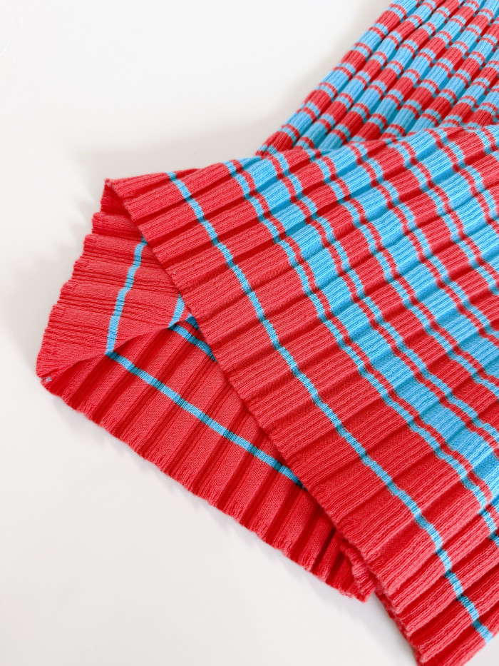 CHANEL Top and Skirt Cotton Red Turquoise #383620