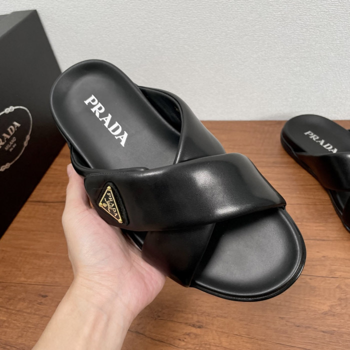 Prada Leather Cross Slides #383748
