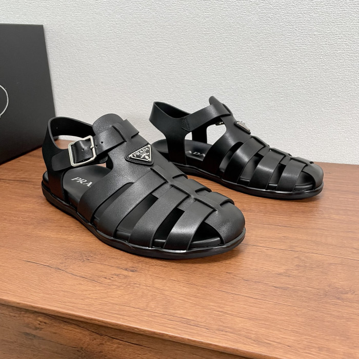 Prada Triangle Logo Cage Fisherman Sandals #383743