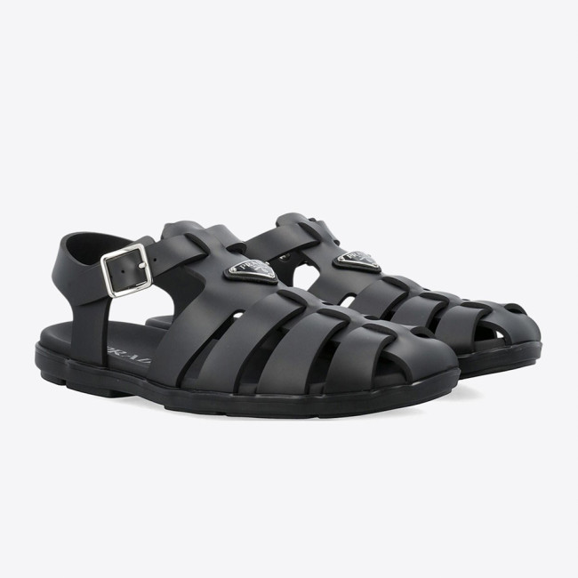 Prada Triangle Logo Cage Fisherman Sandals #383743