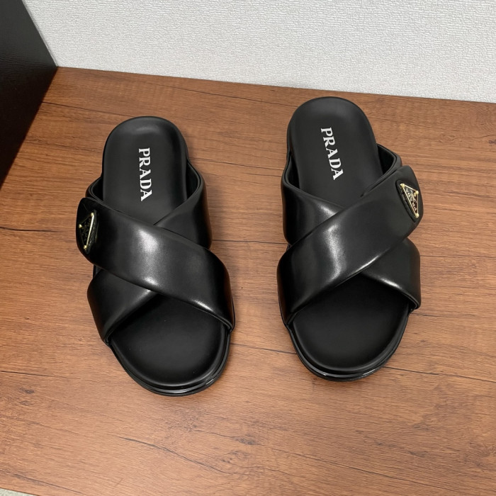 Prada Leather Cross Slides #383748