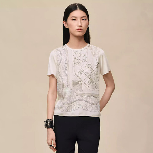 Hermès Aux Champs en Fleurs Raye Short-sleeve Sweater #383436