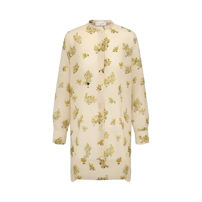 Dior Pastoral Style Mimosa Pattern Floral Silk Cotton Shirt #383886