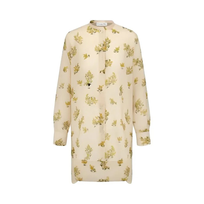 Dior Pastoral Style Mimosa Pattern Floral Silk Cotton Shirt #383886