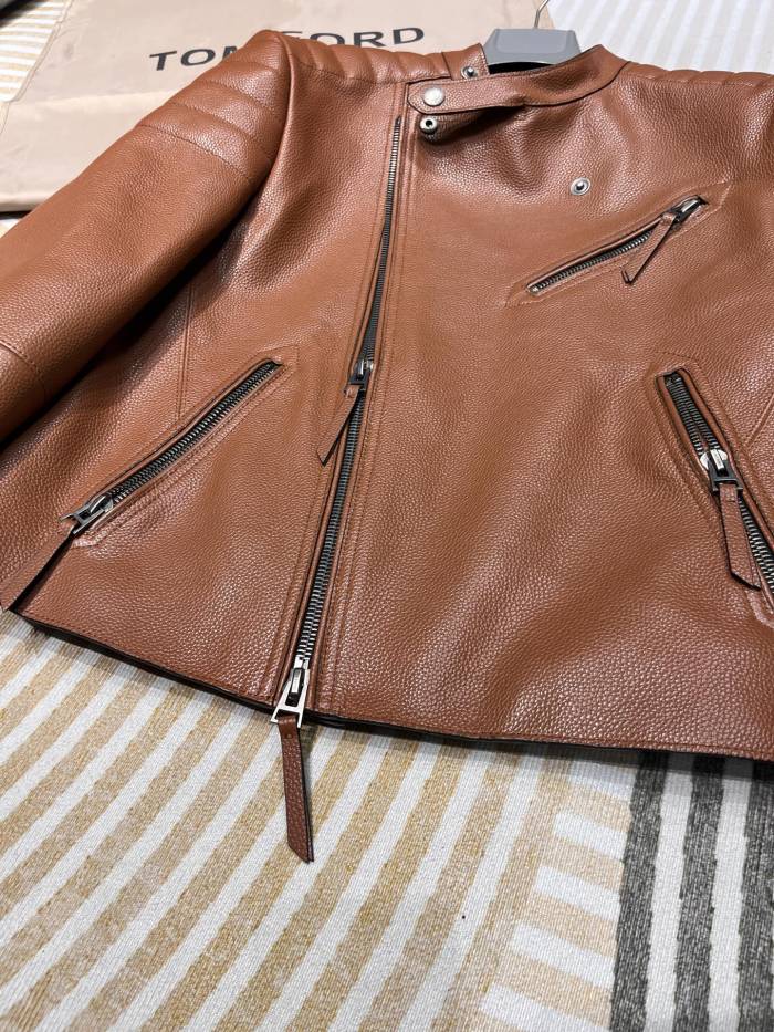 TOM FORD BUFFALO GRAIN LEATHER ASYMMETRIC JACKET #383775