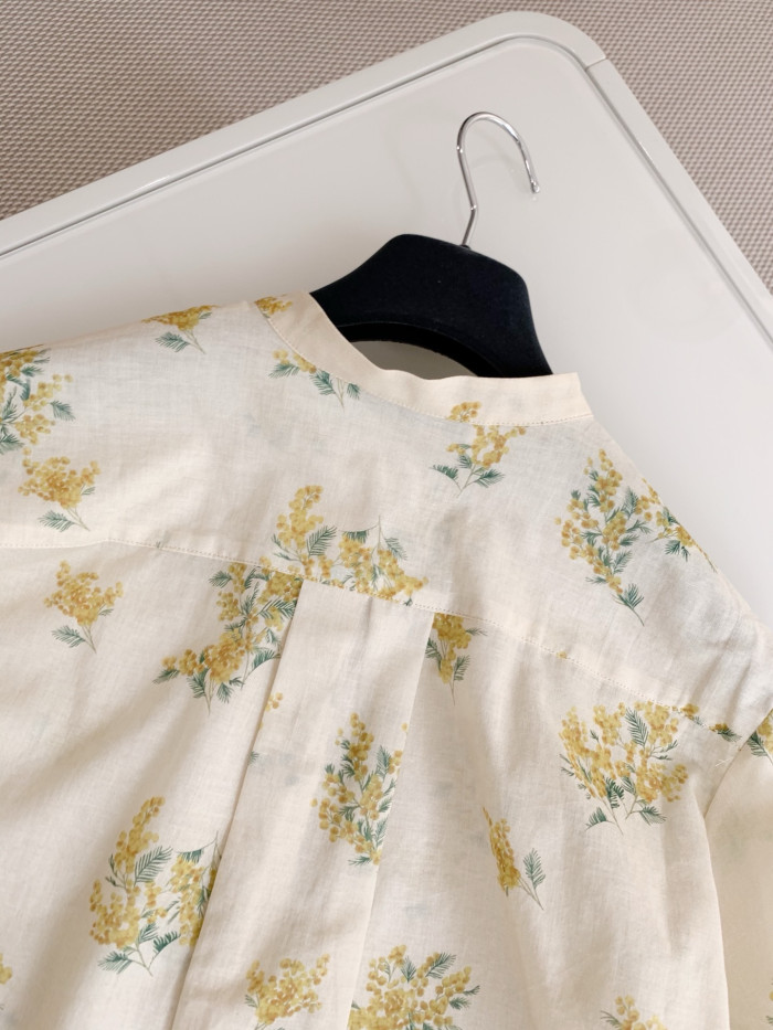 Dior Pastoral Style Mimosa Pattern Floral Silk Cotton Shirt #383886