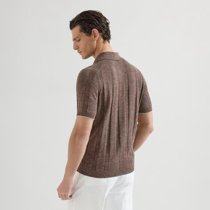Brunello Cucinelli Rib knit polo for Man in Hazelnut  #383708