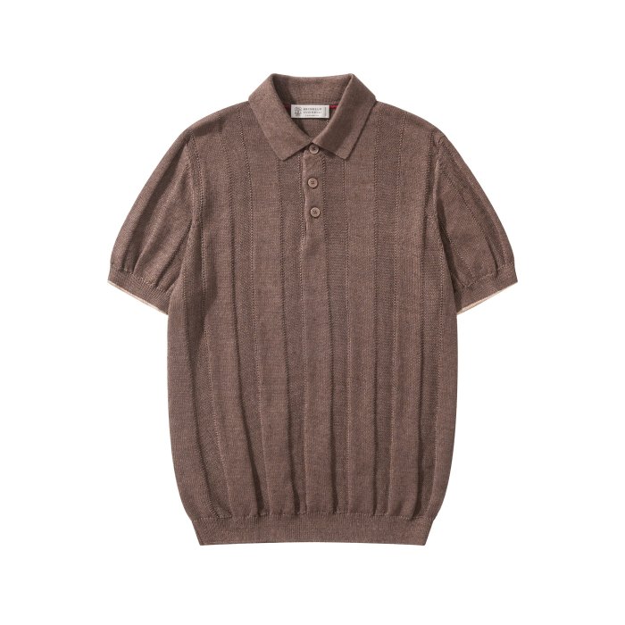 Brunello Cucinelli Rib knit polo for Man in Hazelnut  #383708
