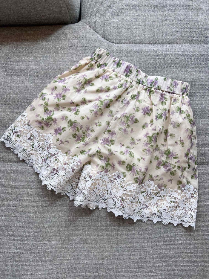 Dior Pastoral Style Violet Mimosa Pattern Floral Silk Cotton Shorts #383888