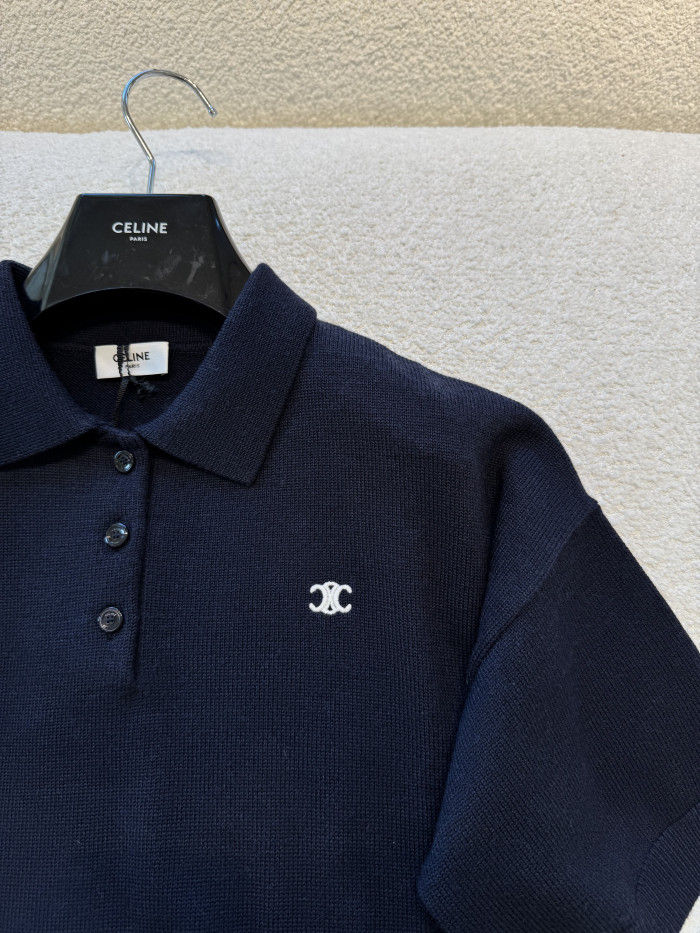 Celine Triomphe Cropped Polo in Wool #383785