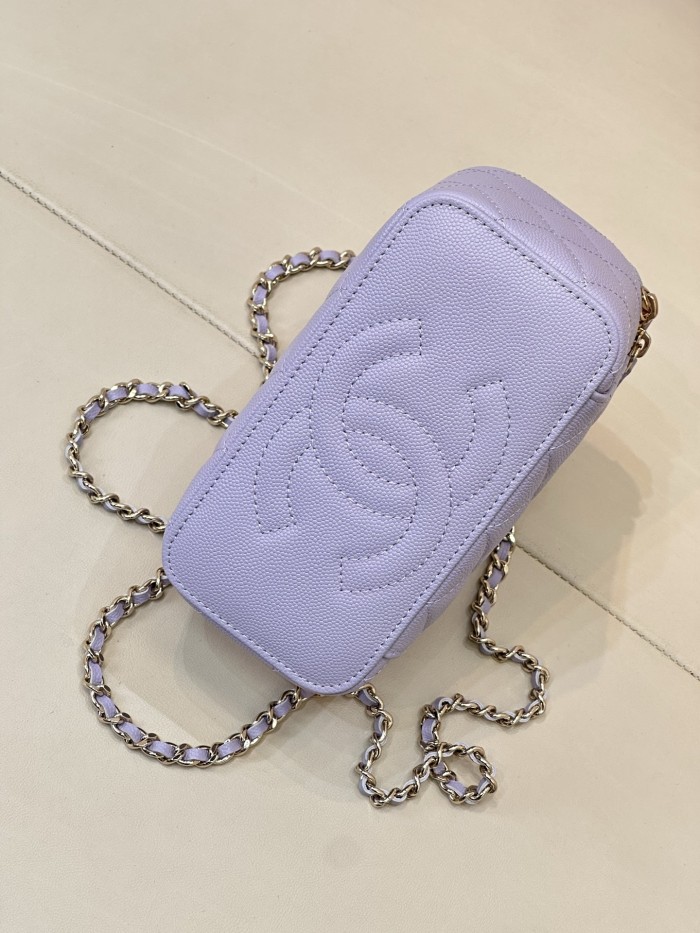 CHANEL Long Vanity With Chain Grained Shiny Calfskin Gold-tone Metal White #383847