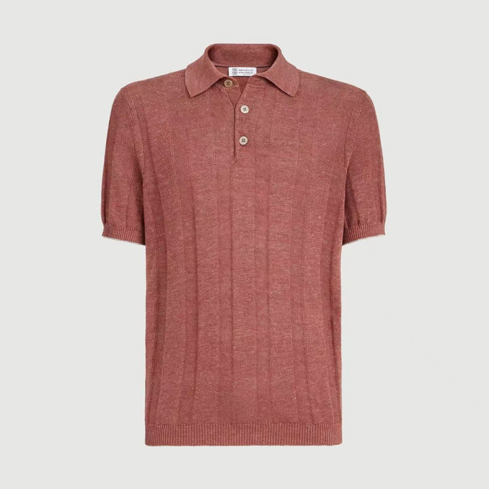 Brunello Cucinelli Rib knit polo for Man in Hazelnut  #383708