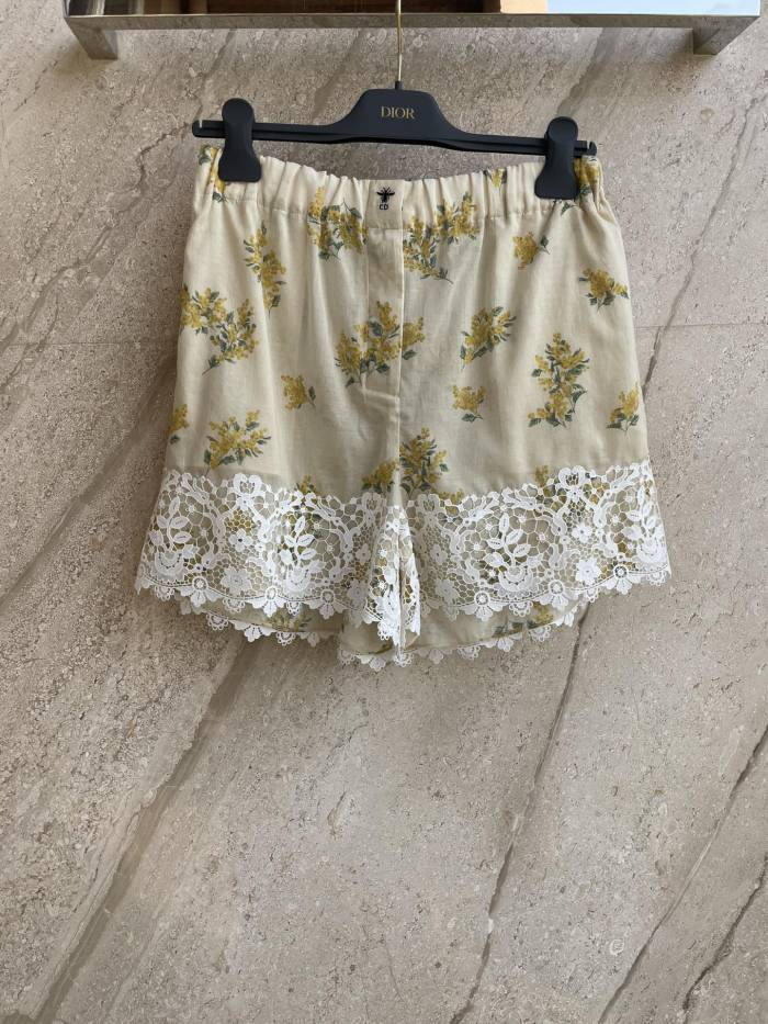 Dior Pastoral Style Violet Mimosa Pattern Floral Silk Cotton Shorts #383888