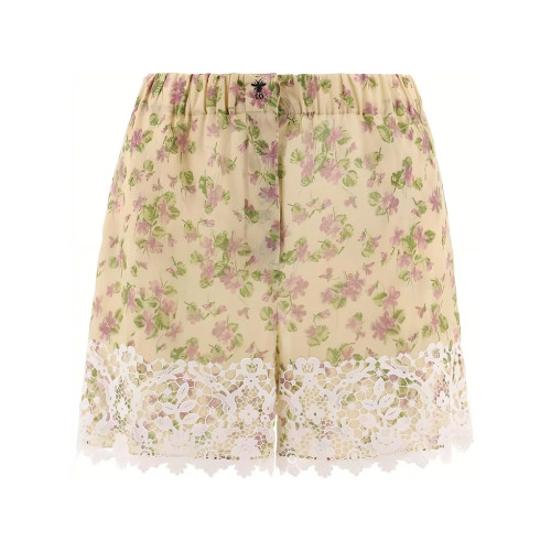 Dior Pastoral Style Violet Mimosa Pattern Floral Silk Cotton Shorts #383888