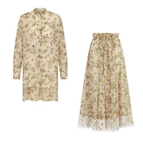 DIOR Allover Printed Buttoned Shirt and Mid-Length Skirt #383885