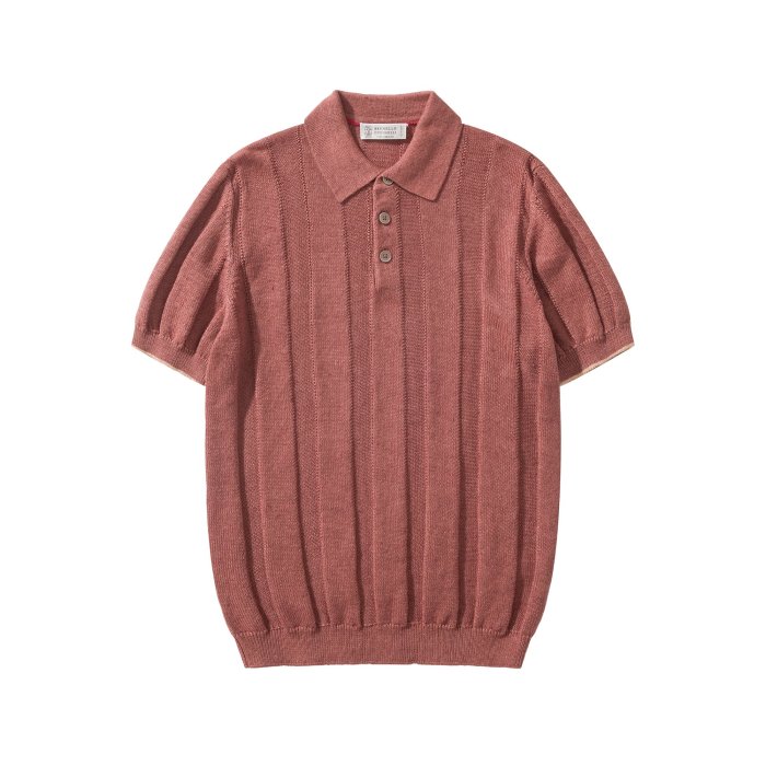 Brunello Cucinelli Rib knit polo for Man in Hazelnut  #383708