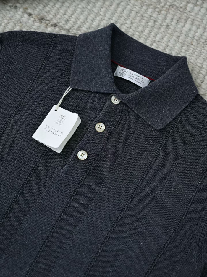 Brunello Cucinelli Men's Knitted Short Sleeve Polo #383644