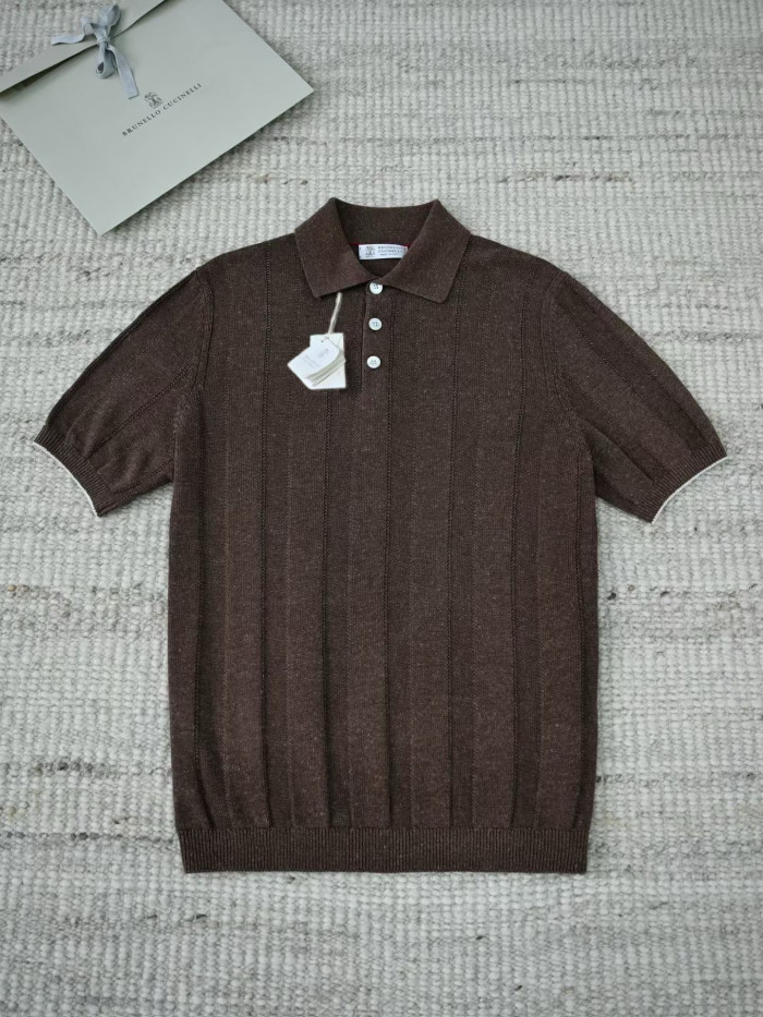 Brunello Cucinelli Men's Knitted Short Sleeve Polo #383644