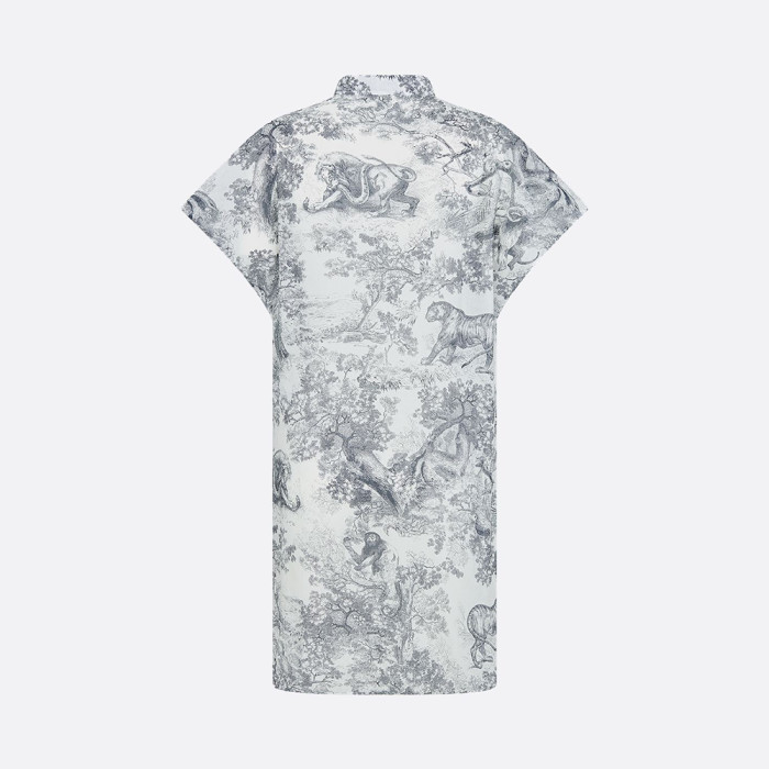 DIOR Dioriviera Long Blouse with Cap Sleeves White and Navy Blue Toile de Jouy Sauvage Cotton Muslin #310741