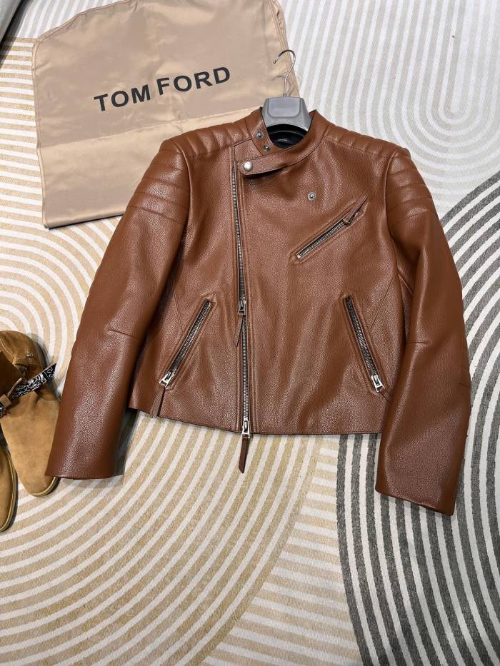 TOM FORD BUFFALO GRAIN LEATHER ASYMMETRIC JACKET #383775
