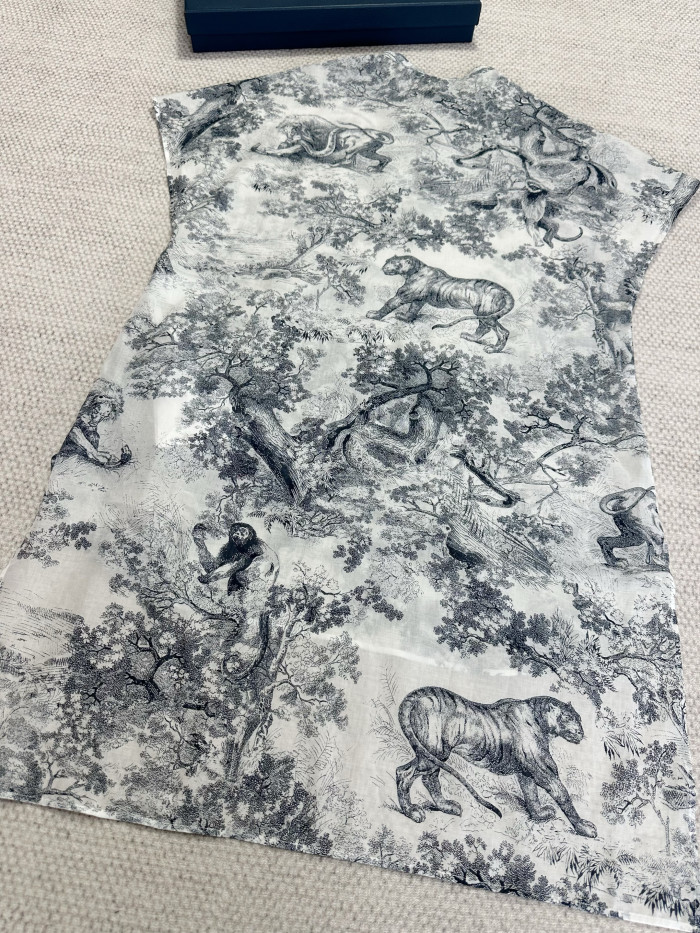 DIOR Dioriviera Long Blouse with Cap Sleeves White and Navy Blue Toile de Jouy Sauvage Cotton Muslin #310741