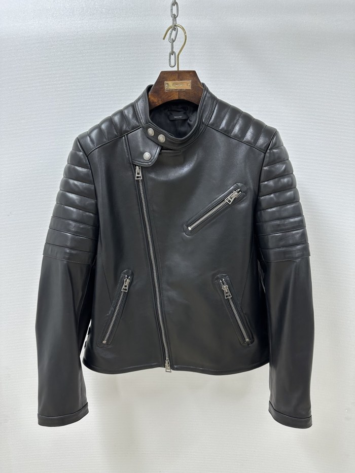 TOM FORD BUFFALO GRAIN LEATHER ASYMMETRIC JACKET #383775