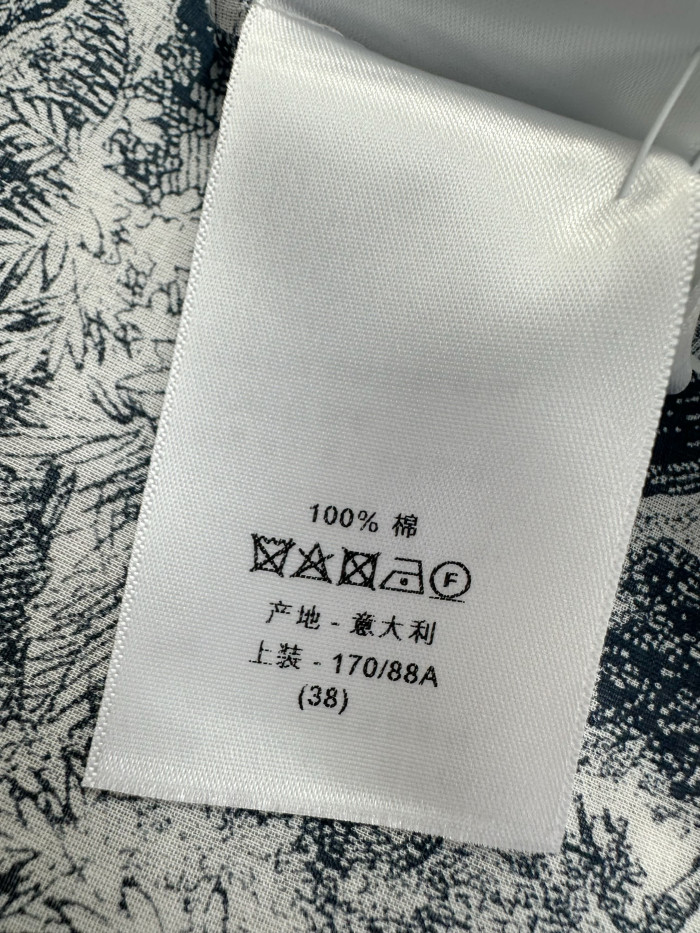 DIOR Dioriviera Long Blouse with Cap Sleeves White and Navy Blue Toile de Jouy Sauvage Cotton Muslin #310741