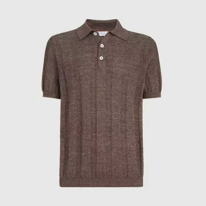 Brunello Cucinelli Rib knit polo for Man in Hazelnut  #383708