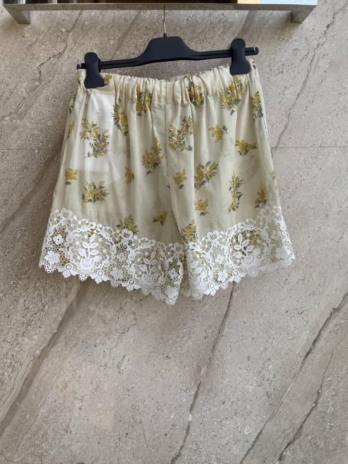 Dior Pastoral Style Violet Mimosa Pattern Floral Silk Cotton Shorts #383888