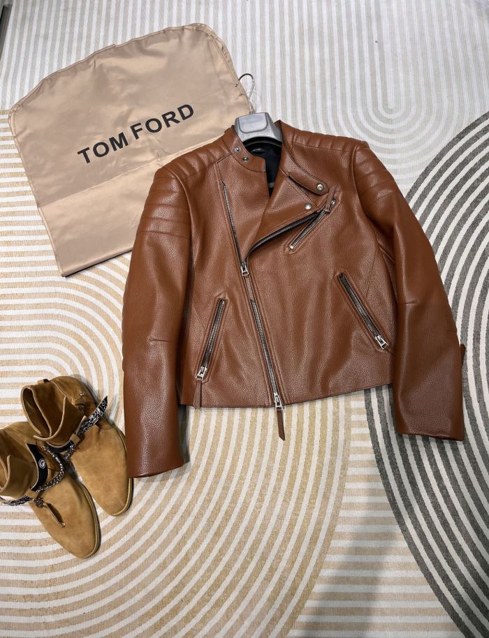 TOM FORD BUFFALO GRAIN LEATHER ASYMMETRIC JACKET #383775