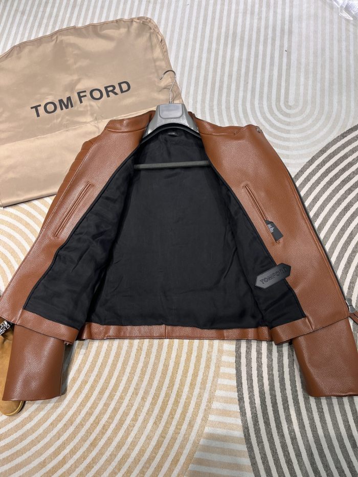 TOM FORD BUFFALO GRAIN LEATHER ASYMMETRIC JACKET #383775