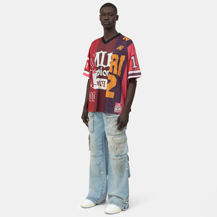 Amiri Spliced Oversized Mesh Tee Red Spliced Oversized Mesh Tee#381946