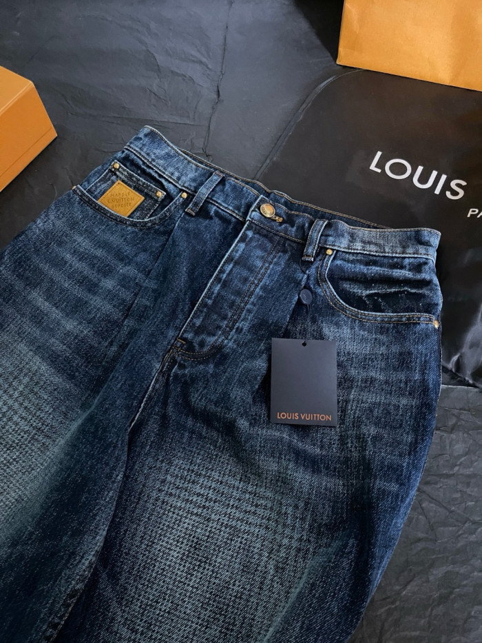 LOUIS VUITTON Printed Wide Leg Denim Pants #383940