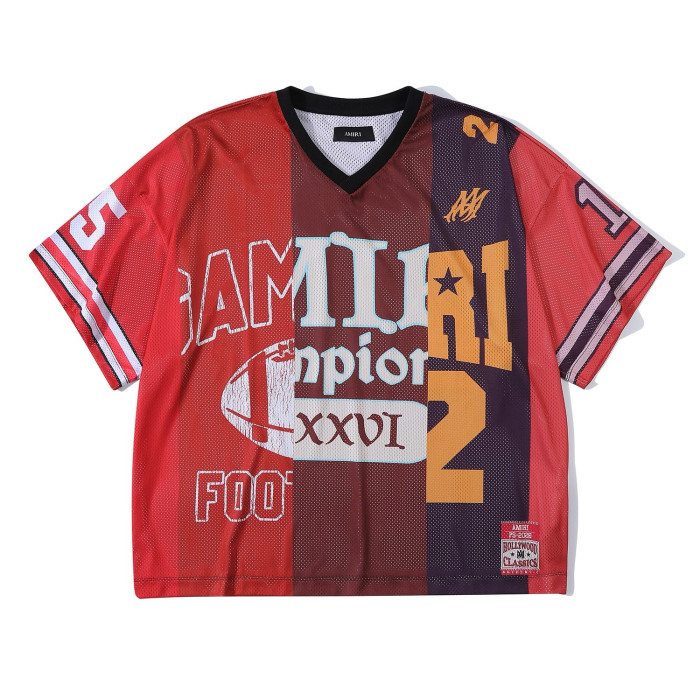 Amiri Spliced Oversized Mesh Tee Red Spliced Oversized Mesh Tee#381946