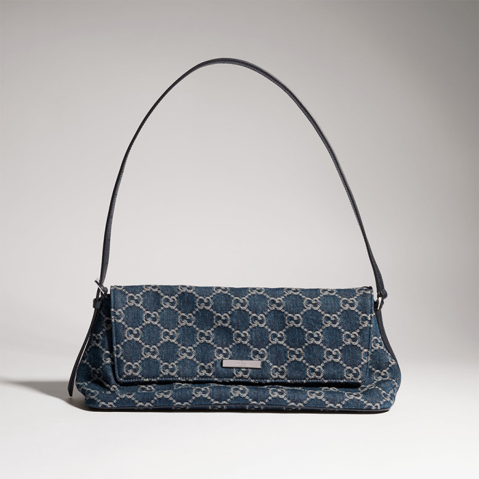 GUCCI Madison Medium Shoulder Bag in Blue GG Denim #383858