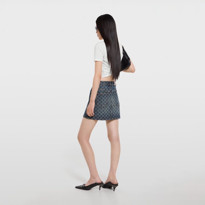 GUCCI GG Cotton Denim Jacquard Mini Skirt #383993
