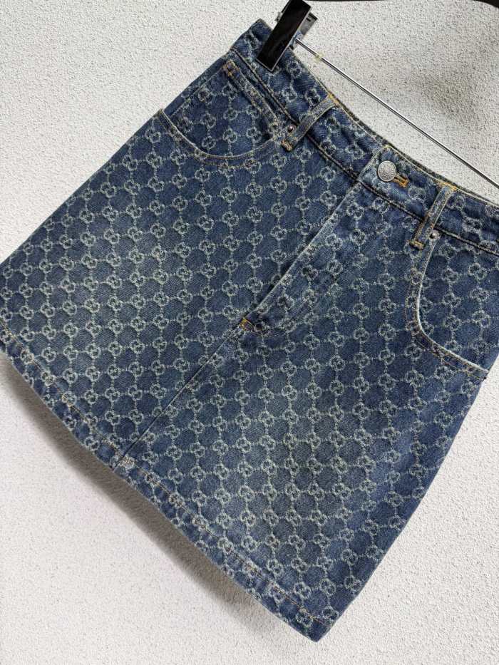 GUCCI GG Cotton Denim Jacquard Mini Skirt #383993