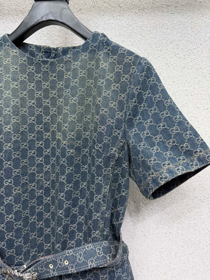 Gucci Denim Short-sleeved Dress #383996