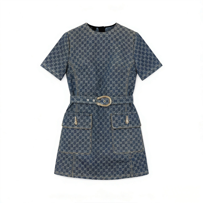 Gucci Denim Short-sleeved Dress #383996