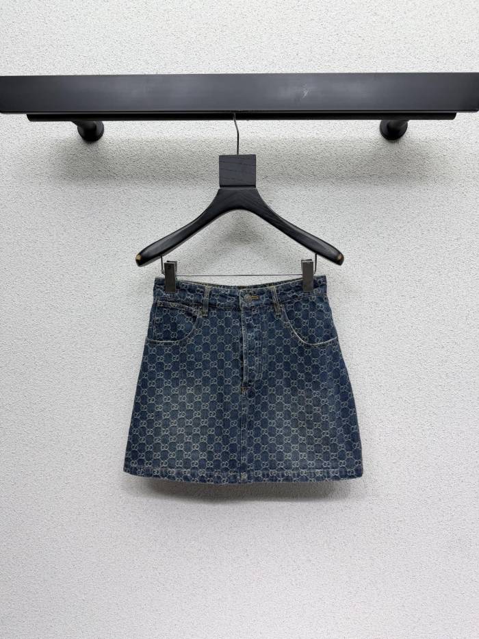 GUCCI GG Cotton Denim Jacquard Mini Skirt #383993